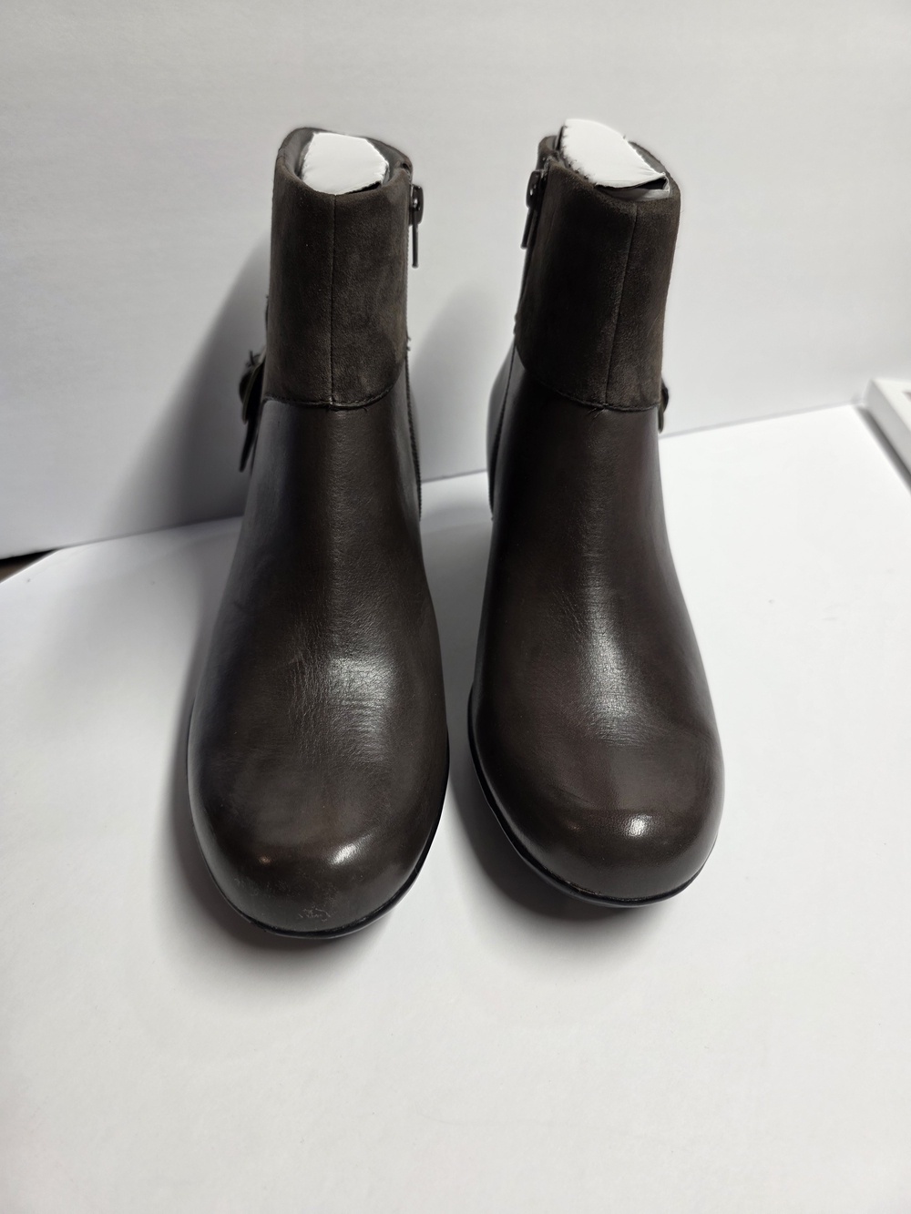 Clarks Brown/Grey Leather & Suede Ankle Boots w/ Buckle *Please Read Description - Picture 2 of 10